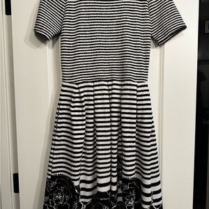 LuLaRoe Amelia Black and White Striped with Flowers Dress